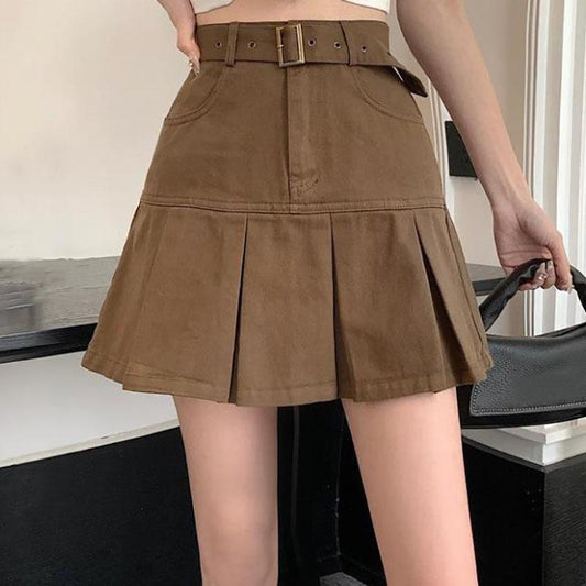 Women's Summer A-line Short Skirt Girls Large Size High Waist Thin Mermaid Skirt Female Solid Color Vintage Streetwear Skirts