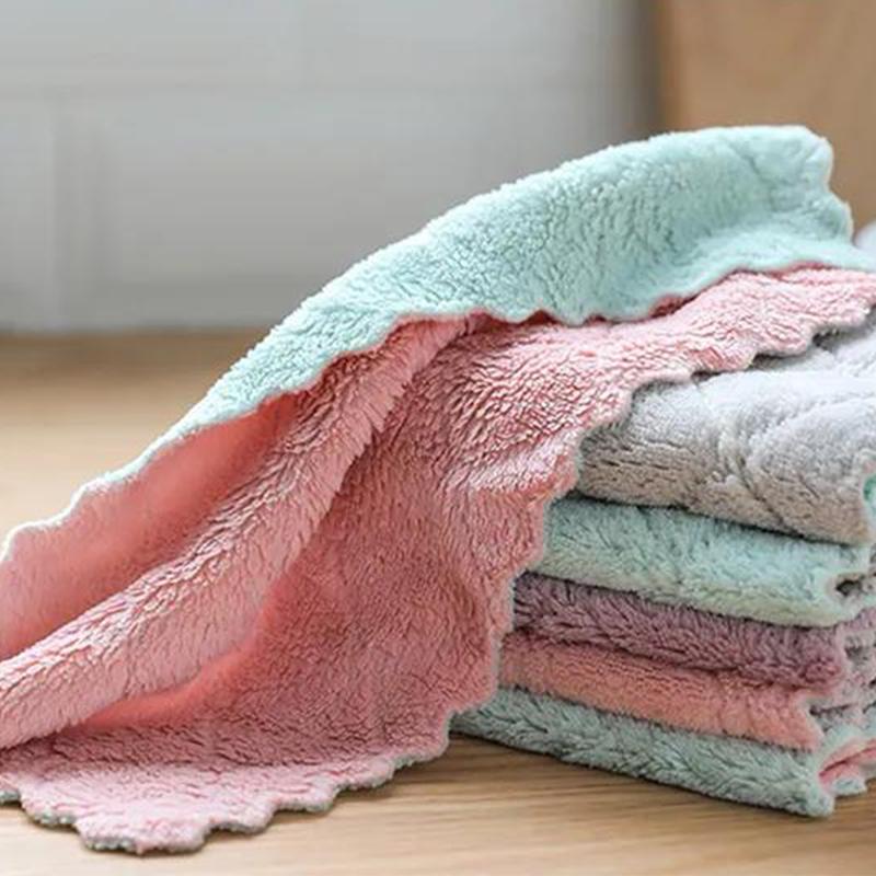 5/10/20pcs Is Cheaper Double-layer Absorbent Microfiber Kitchen Dish Cloth Non-stick Oil Household Cleaning Wiping Towel Kichen Tool