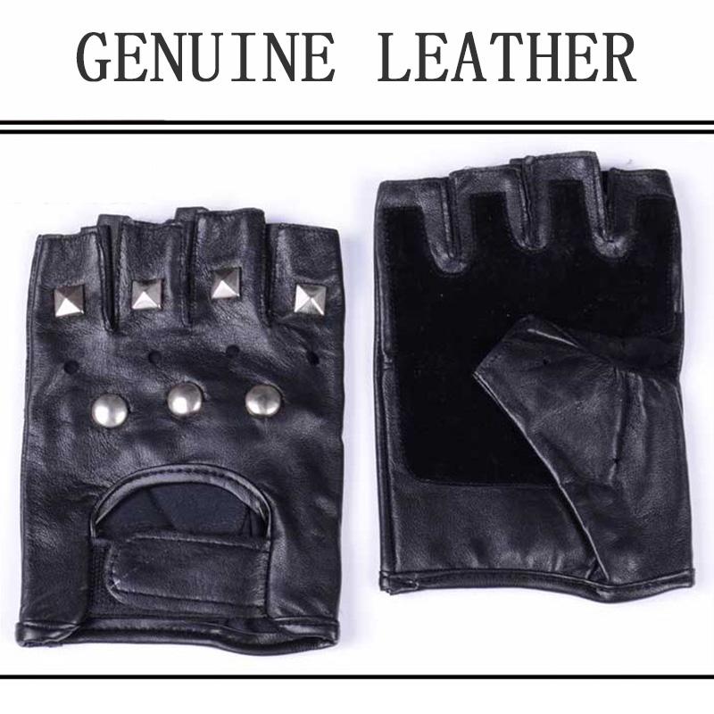 Leather Gloves Men's Half-finger Gloves Fitness Hip-hop Real Sheepskin Stage Performance Gloves Knight Half-finger Gloves