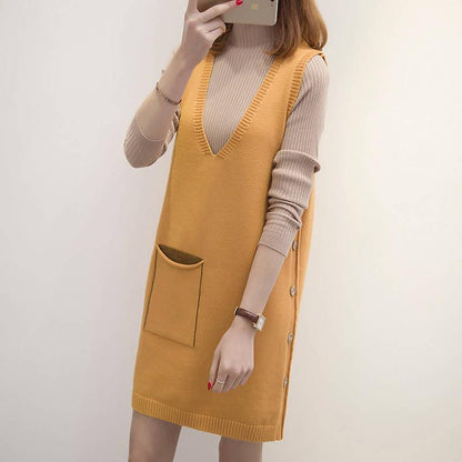 Winter Clothing WOMEN'S Knitted Vest Dress Over-the-Knee Sweater Long Skirts Fashion Dress