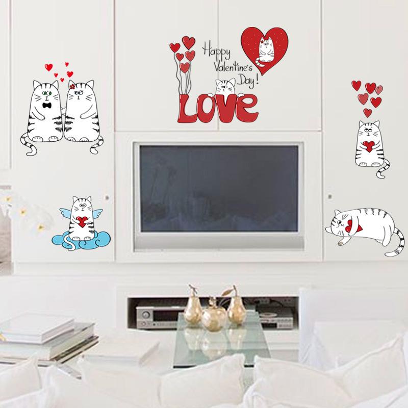 Love cats  heart stickers cabinet door bedside refrigerator kitchen decoration wall stickers