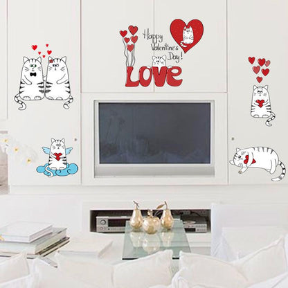 Love cats  heart stickers cabinet door bedside refrigerator kitchen decoration wall stickers