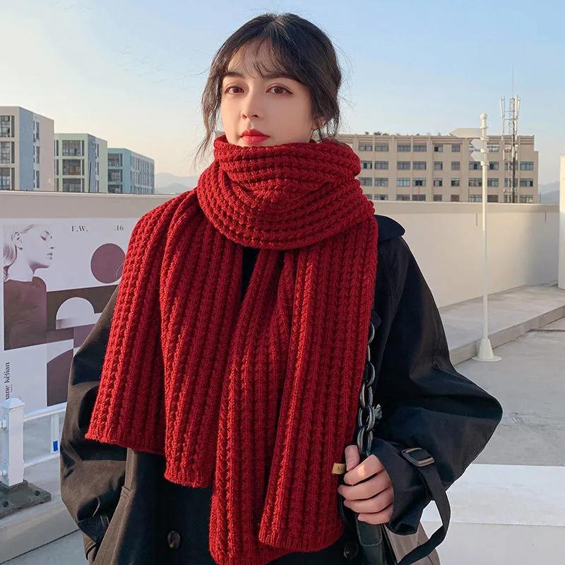 Knitted Scarf Women Winter Thicken Warm Scarves Lady Fashion Korean Soft Knit Shawl Couples Long Solid Scarf