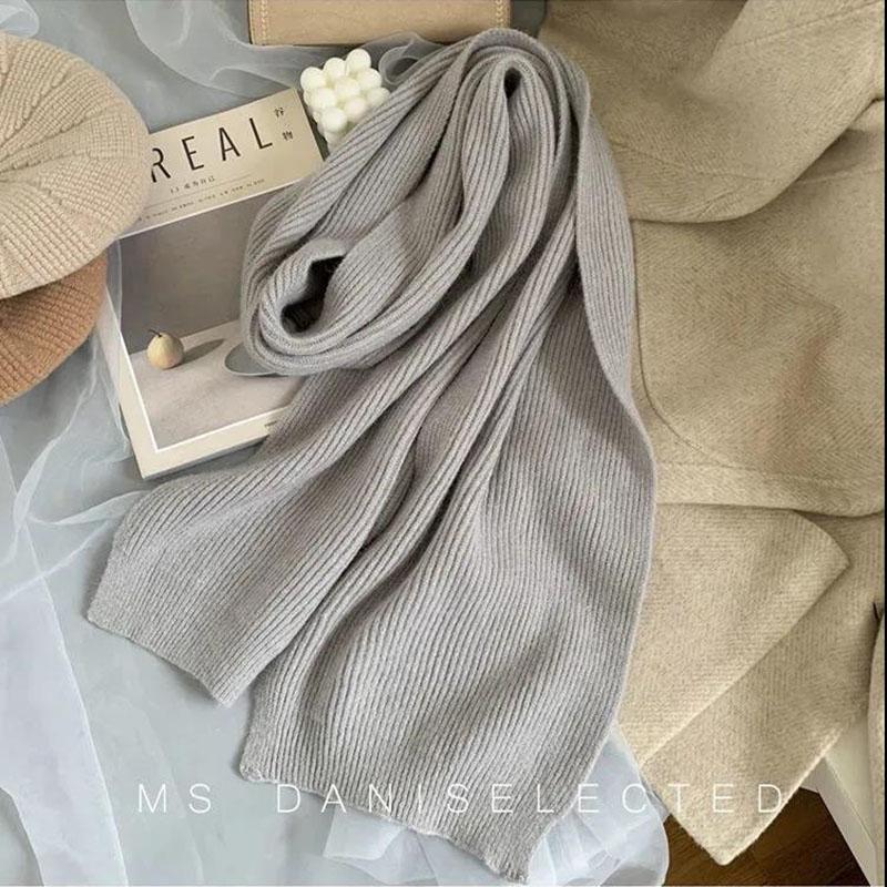 Women's Scarf Autumn and Winter Thick Warm Double-sided Knitted Scarf Wild Pure Color Imitation Cashmere Scarf Shawl