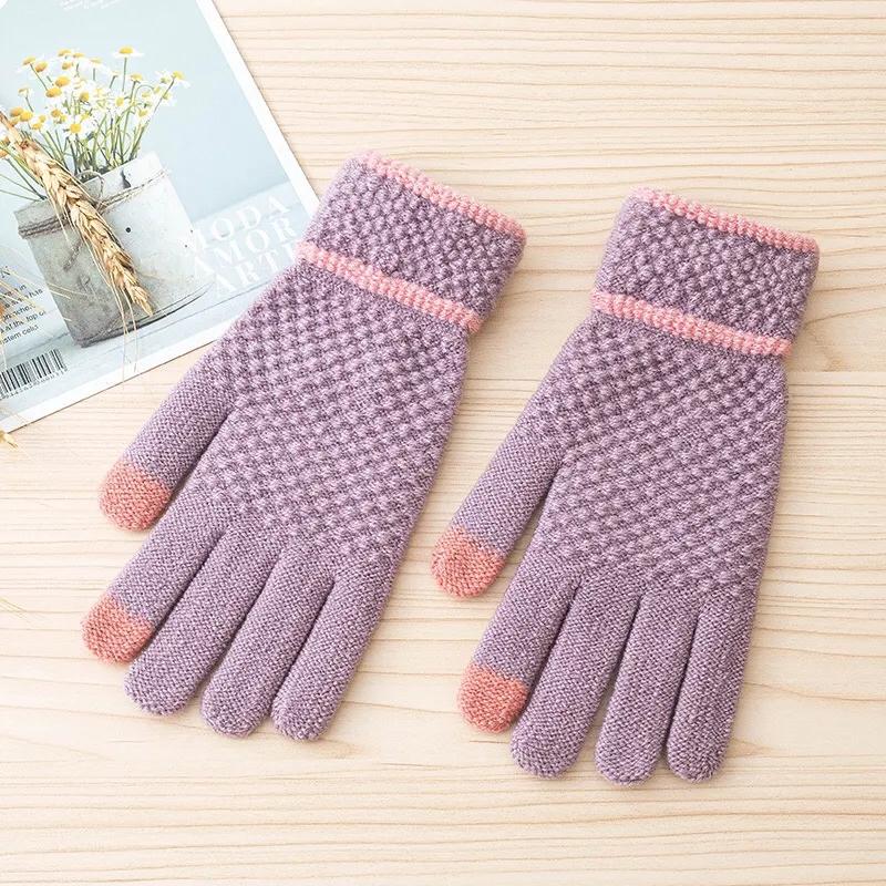 Women's Autumn Winter Imitation Cashmere Knitted Gloves Touch Screen Warm Cold Proof Korean Style Simple Mittens Solid Knitting Gloves Full Fingers