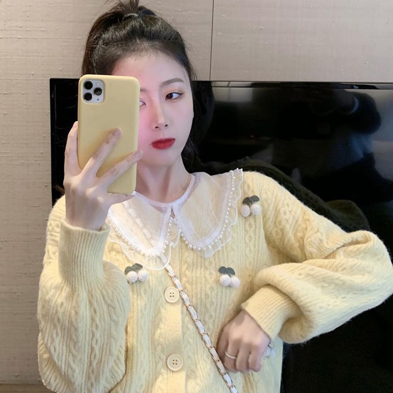 Spring  Autumn Loose Korean Short Style Knitwear Cardigan Women's Sweater Jacket Women's Long Sleeve All-match Top