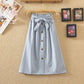 Women's Spring and Summer Skirts Mid-length Knee-length Elegant Button High-waisted Skirt Pleated School Skirt