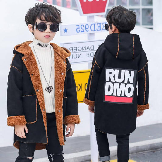 Boy's Coat Autumn and Winter Thickened Children's Woolen Coat Plus Velvet Thick Windbreaker