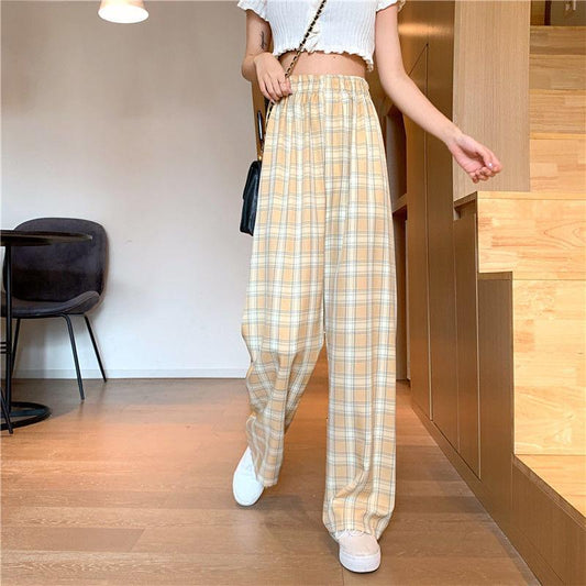 Plaid Loose Straight Leg Mopping Wide-leg Pants Autumn and Winter New Korean Student High Waist Casual Trousers Women