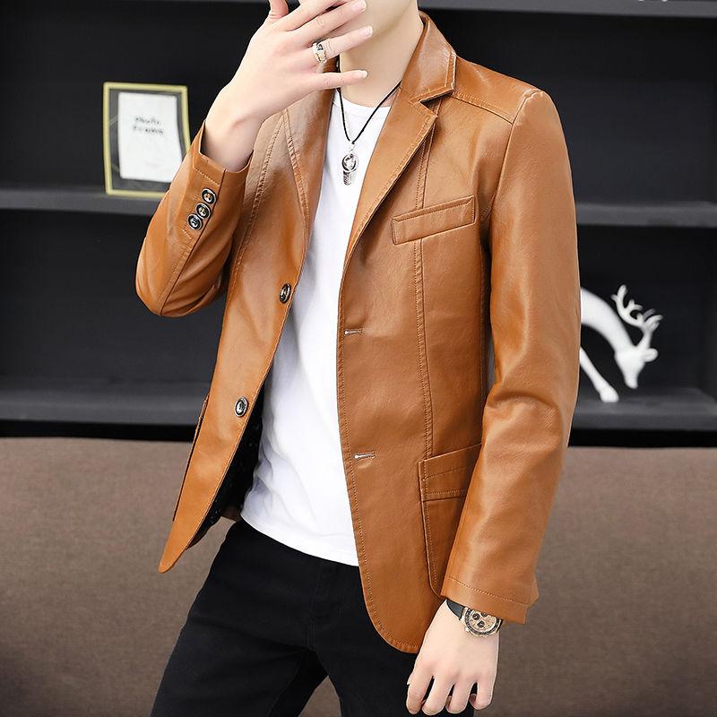 Youth Popular Men's Leather Jacket Spring and Autumn Fashion Trend Slim Thin Leather Jacket