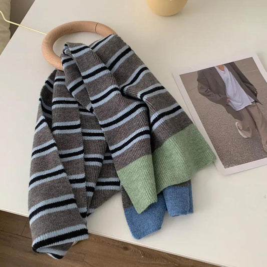 Color Striped Scarf Women's All-match Knitted Scarf Winter Thick Warm Scarf Shawl