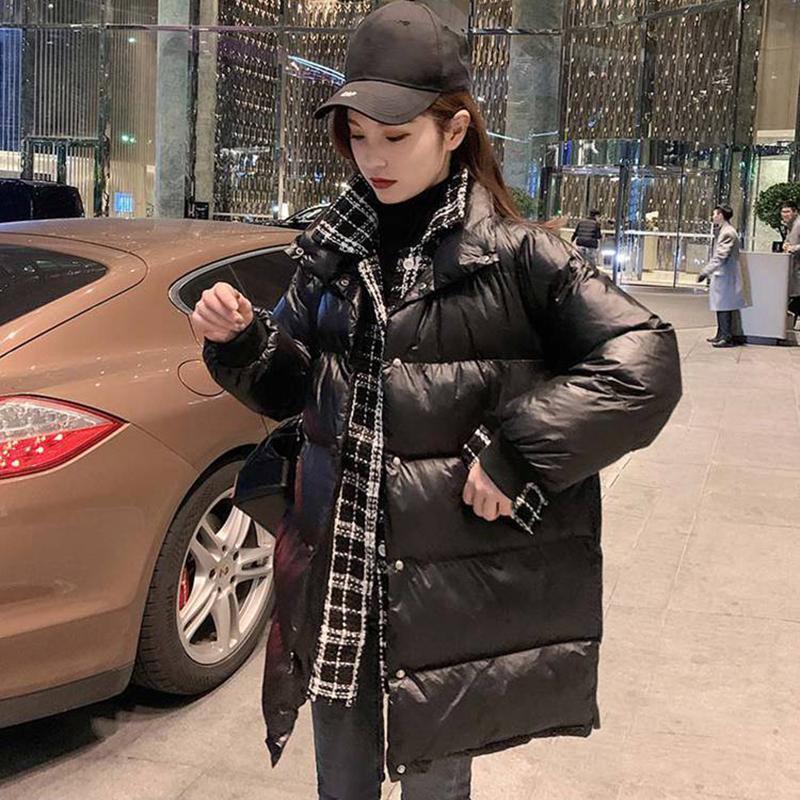 Winter All-match Women's Padded Coat Outdoor Thick Warm Down Padded Coat Loose Mid-length Shiny Coat