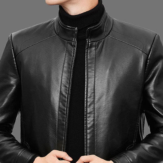 Leather Men's Spring and Autumn Middle-aged Men's Jacket Men's Thin Leather Casual Stand Collar Leather Jacket