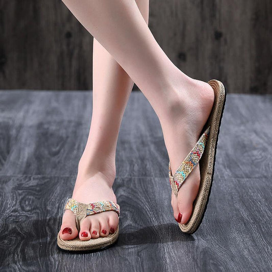 Sandals Flip-flops Women's Summer Wear Flat-bottomed Bohemian Seaside Vacation Beach Women's Slippers Non-slip Flip-flop Sandals