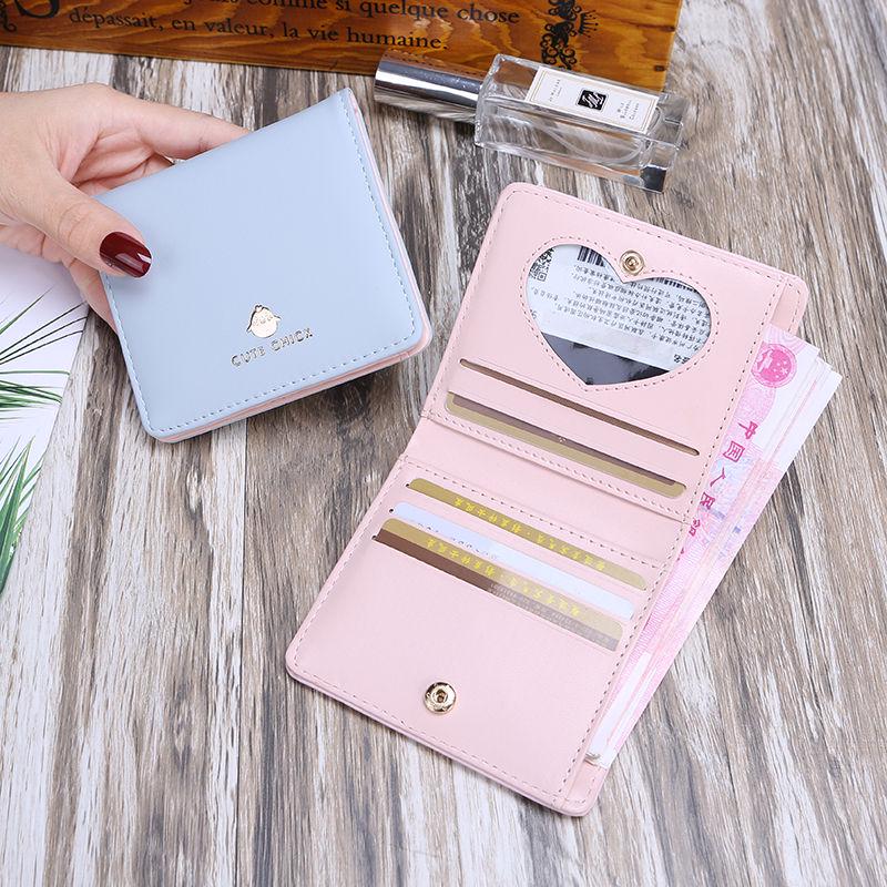 Small Wallet Female Short-style Two-fold Wallet Mini Folding Card Bag Simple Lady's Buckle Wallet