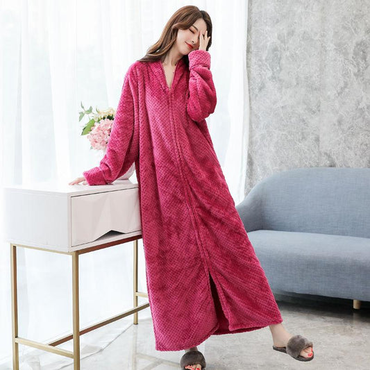 Large Size Super Long Nightdress Thickened Pajamas Women Loose Coral Velvet Bathrobes Can Be Worn Outside Large Size Nightdress Loose Bathrobes