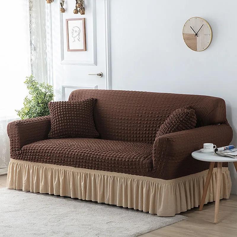 Patchwork Sofa Cover with Skirt Elastic Sofa Slipcover for Living Room Bedroom Nordic Full Cover Sofa Cushion Universal Slip Cover 1/2/3/4 Seaters