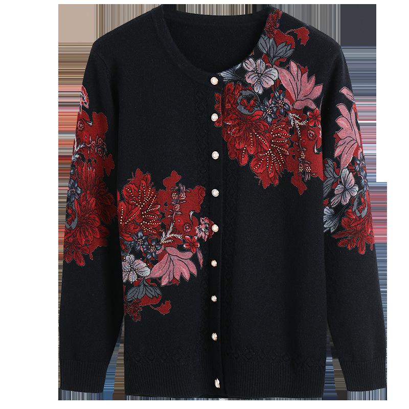 Autumn and Winter Printed Cardigan Women's Plus Size Casual Sweater Coat High-end Wool Sweater