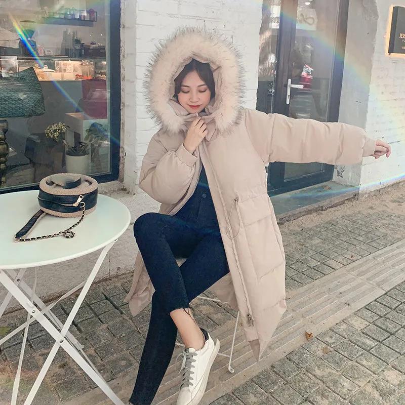 Down Jacket Winter Korean Fashion Big Fur Collar Mid-length Hooded Thick Warm Large Size Jacket Suitable for Women