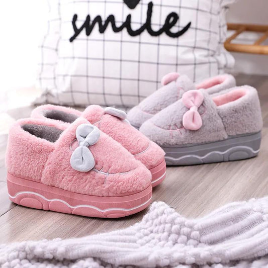 High-heeled Cotton Slippers Female Bag with Thick-soled Cute Cat Plush Slippers Winter Warm Cotton Shoes for Casual Wear