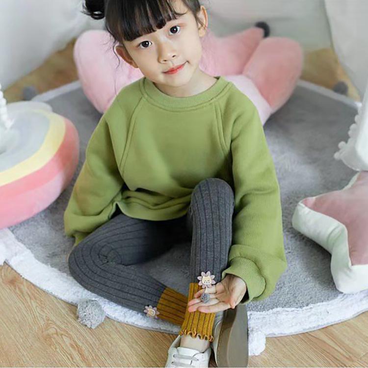 Children's Pants Girls' Leggings Spring and Autumn Thin Flowers Ruffle Korean Solid Color Capris Pants for Baby Outer Wear and Inner Wear