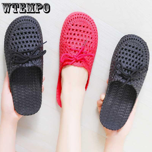 Black Slippers Female Summer Hollow Shoes Indoor and Outdoor Bathroom Bath Beach Slippers