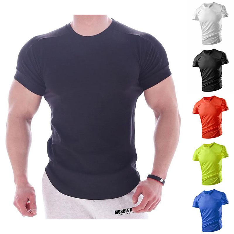 Sport Tees Men Slim T-shirt Stretch Muscle Shirt Half Sleeve Overshirt Solid Color Pullover Modal Casual Top Male Clothing