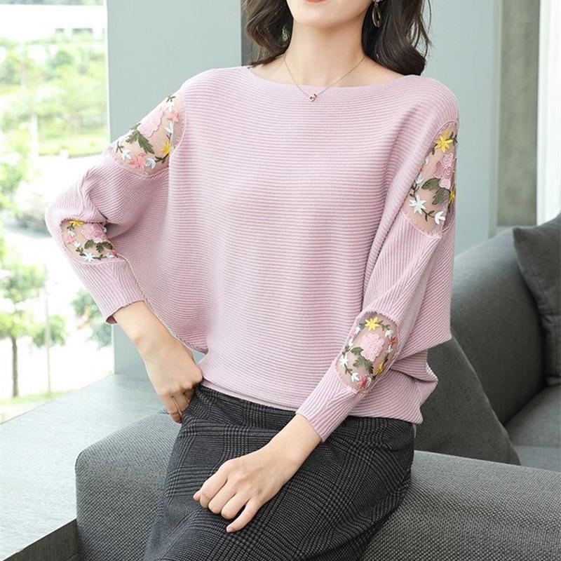 Spring Women's Blouse Loose Lace Hollow Knitwear Long-sleeved One-shoulder Sweater Women Short