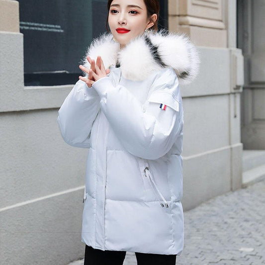 Cotton-padded Jacket Women's Mid-length Student Korean Winter Clothes Thick Padded Jacket Large Fur Collar Loose Padded Jacket Bread Clothes