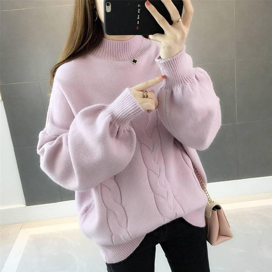 Autumn Winter Women Sweaters and Pullovers Lantern Sleeve Loose Knitted Sweaters Ladies Jumper Tops