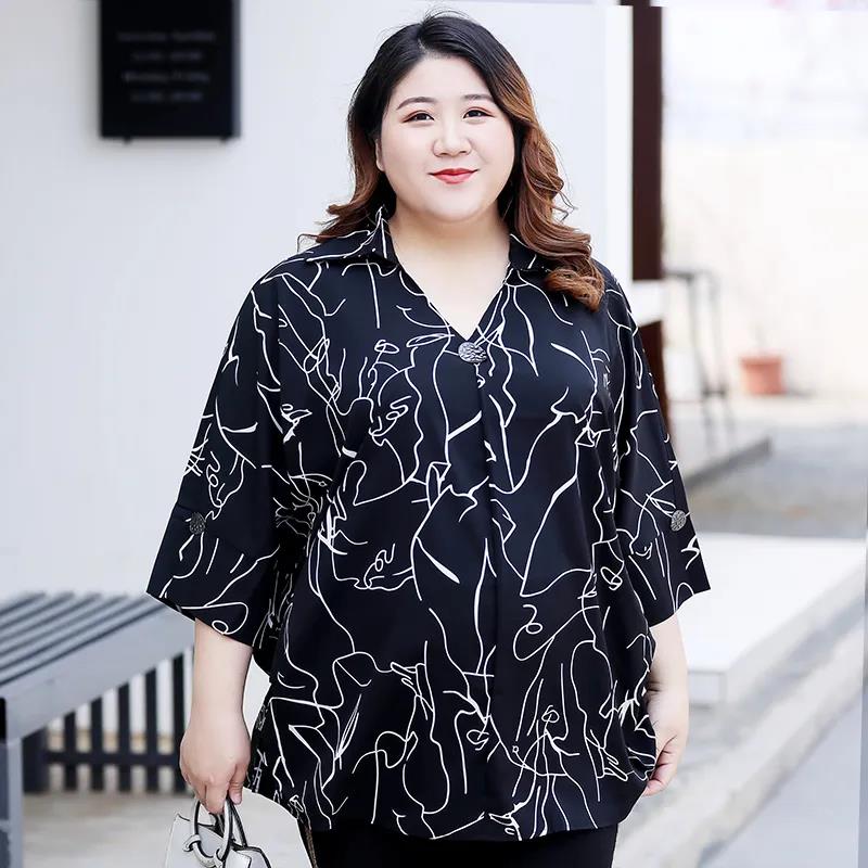 4XL-8XL Size Short-sleeved T-shirt Fat Woman Summer Dress Plus Fat Oversized Chiffon Printed Top Breathable and Loose