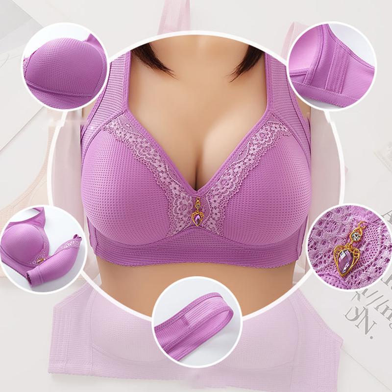 Large Size Thin Comfortable No Steel Ring Adjustment Anti-sagging Gathering Non-magnetic Underwear Women's Bra Lace Crystal Pendant