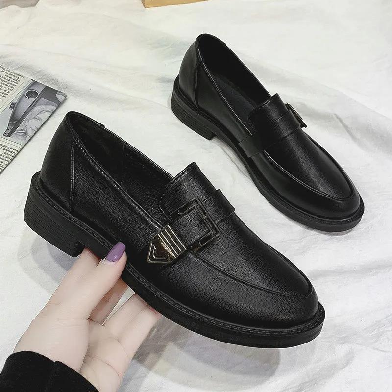 Black Small Leather Shoes Women Spring and Autumn Korean Wild Loafers Lazy Shoes Single Shoes Casual Shoes