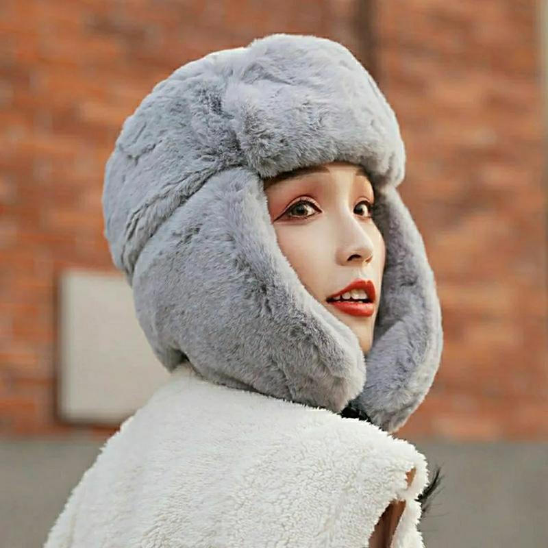 Women's Hat Winter Korean Version Plus Velvet Cold Proof Hat Winter Cycling Ear Protection Thick Windproof Warm Cute Hat Solid Long Ear Cap Fedoras