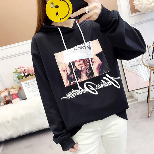 Hooded tops spring and autumn sweater cotton women's sweatshirt wild large size long sleeve warm