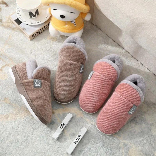 Bag Heel Cotton Shoes with Rabbit Ears TPR Two-tone Bottom Plush Slippers