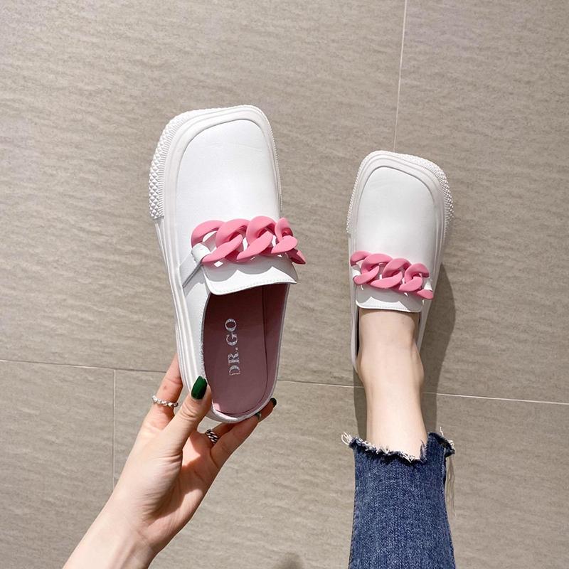 Half Slippers Women Summer Fashion Metal Buckle Thick-soled Casual Mule Shoes for Women's Outer Wear