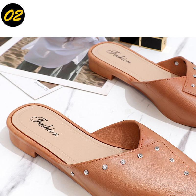 Slippers Women’s Summer Wear Half-toe Slippers Non-slip Flat-bottomed Casual Lazy Sandals and Slippers Pointed Soft-soled Leather Shoes