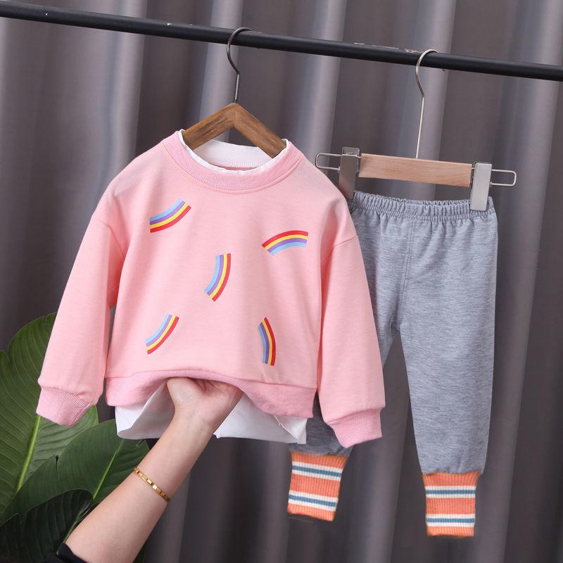 2021 Baby Girl Spring Children's Clothing 0-4 Years Old Two-piece Cartoon Cute Long-sleeved Suit Autumn Trousers