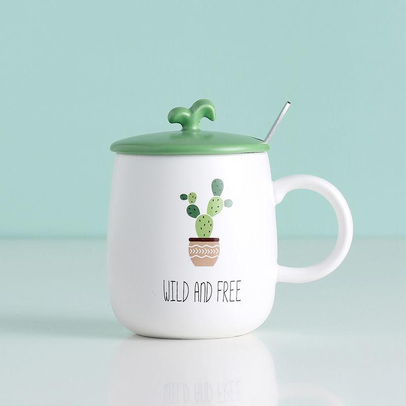 Creative Super Cute Cartoon Student Ceramic Cup Water Cup Cute Household Men and Women Mark Cup Milk Cup with Lid Spoon