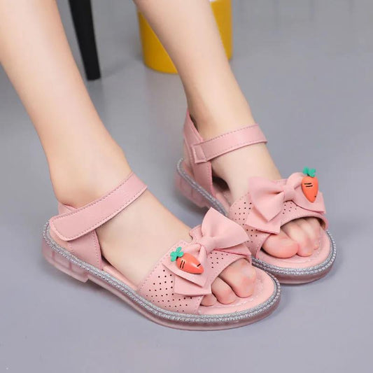 Girl's Sandals In Summer Elegant Girl's Princess Shoes Crystal Soft Bottom Cartoon Carrot Bowknot Big Children's Fish Mouth Cool Shoes