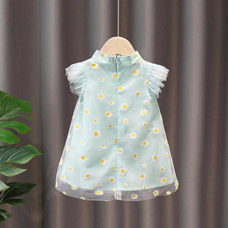 Girls' Skirt Summer Children's Princess Skirt Cheongsam Children's Mesh Ruffle Dress Ethnic Style Daisy Cheongsam Baby Girl Dress