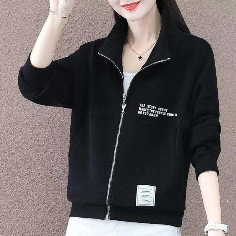 Sweater Women's Cardigan Zipper Stand-up Collar Autumn Loose Fashion All-match Blouse Women's Long-sleeved Casual Jacket