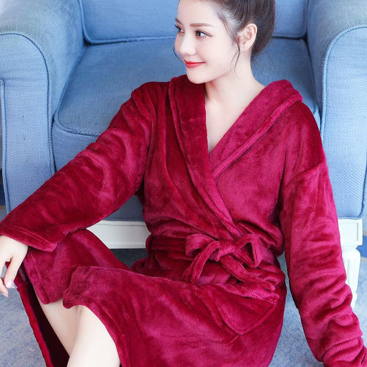 Women Robes Winter Warm Coral Fleece Nightdress Female Pajamas Home Sleepwear Kimono Hotel Bathrobe