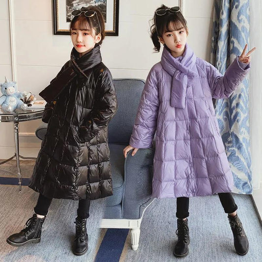 Girls' Winter Down Padded Jacket Mid-length Warm and Windproof Cotton Coat