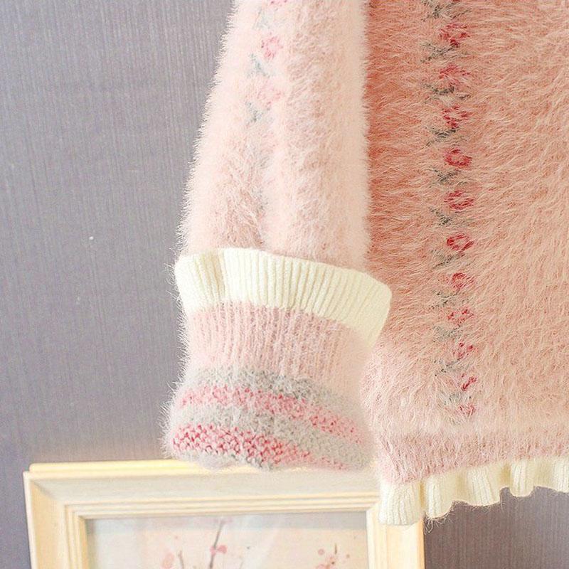 Girls Baby Mink Velvet Sweater Baby Children Sweater Pullover Knitwear Autumn and Winter Long-sleeved Top Loose Ruffle Sweater