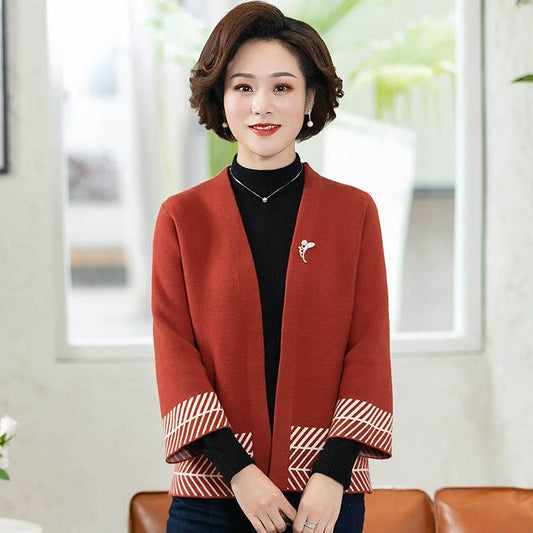 Mother Spring and Autumn Coat Western Style Short Middle-aged Women's Sweater Cardigan Top