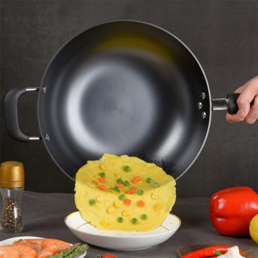 Real Stainless Cast Iron Wok Old-fashioned Iron Wok Uncoated Household Pig Iron Wok Pan Flat Bottom Gas Induction Cooker Universal