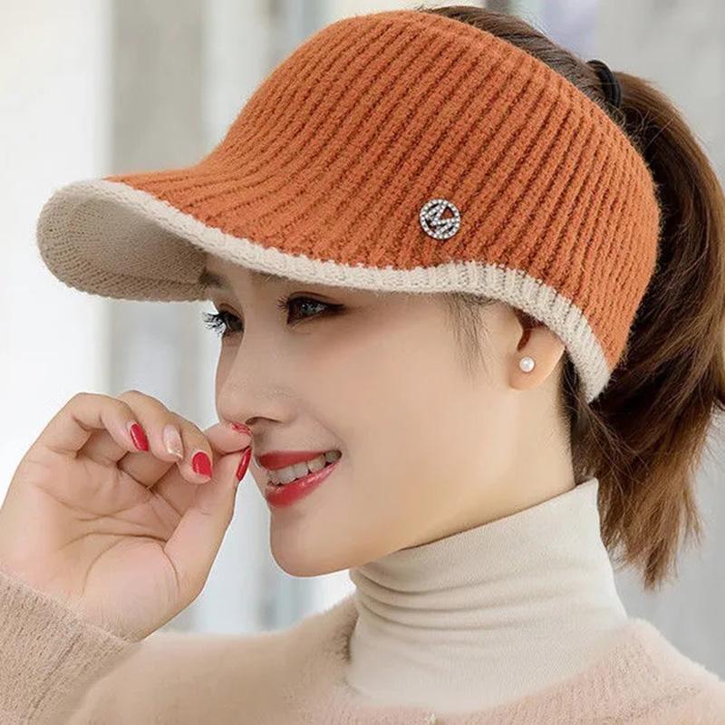 Women's Knitted Top Hat Autumn Winter Warm Peaked Cap Winter Cold Ponytail Topless Hat Empty Top Cap