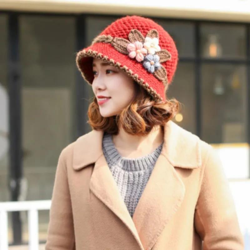 Winter Women's Knitted Hat Classic Handmade Woolen Bowl Hat and Velvet Warm Hat